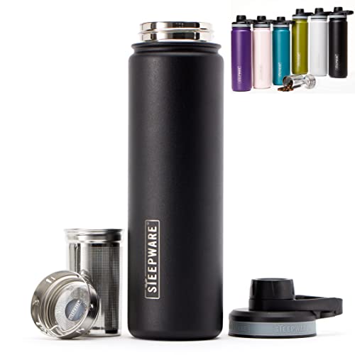 The Tea Spot Steepware Tea Tumbler and Thermos, 22oz, Tea Bottle with tea infuser for loose leaf tea or iced coffee, Sleek Double Wall Tumbler & Insulated Travel Bottle - Black