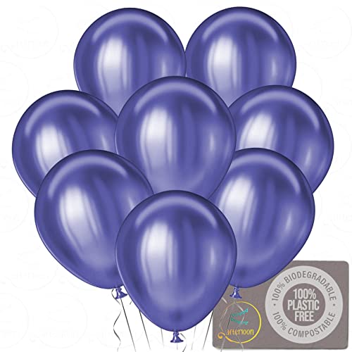 AFTERLOON® Biodegradable Balloons 24 pcs Metallic Chrome Blue 12 Inch, Shiny Glossy Thickened Extra Strong Latex Helium Float, Colorful Bulk Color ballon baloon Globos Para Decoration De Fiestas Kids