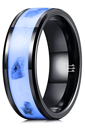 THREE KEYS JEWELRY Men Wedding Bands 8mm Luminous Glowing Silver White Stars Color Stones Tungsten Polished Flat Viking Carbide Ring With Jewelry Infinity Unique for Him Size 10