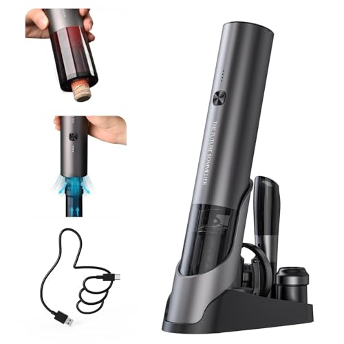 CIRCLE JOY Rechargeable Electric Wine Bottle Opener Set 7-in-1 Aluminum Alloy Wine Gift Set with 2-in-1 Electric Corkscrew & Vacuum Pump, Foil Cutter, Wine Pourer, Charging Base and 2 Wine Stoppers