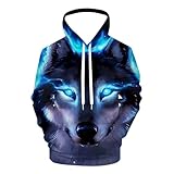 QiErDesign Lce Blue Wolf Hoodies for Men Women 3D Print Graphic Fleece Sweatshirts Pullover Novelty Hoody Hooded With Pockets