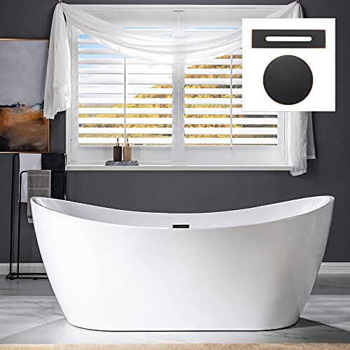 WOODBRIDGE 71" Acrylic Freestanding Bathtub Contemporary Soaking White Tub with Oil Rubbed Bronze Overflow and Drain,B0017-ORB