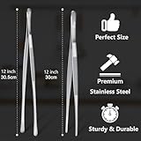 Hotec Kitchen Tweezers Stainless Steel Fine Kitchen Tongs for Cooking, Extra-Long Kitchen Tweezers Food Tongs, Set of 2-12inch