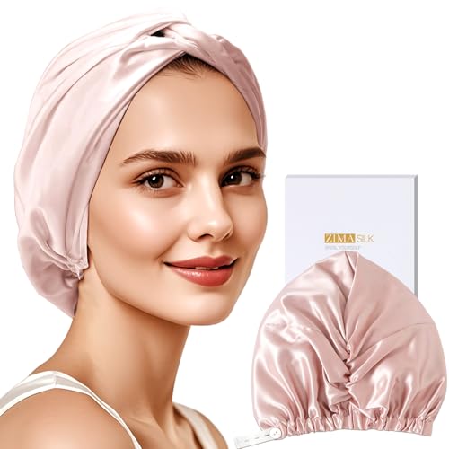 ZIMASILK 22 Momme Adjustable 100% Mulberry Silk Bonnet for Sleeping Women, Silk Hair Wrap for Hair Protection, That Reduces Falling off (1Pc, Pink)