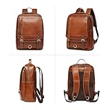 LANNSYNE Vintage Genuine Leather Backpack For Men Fits up to 15" Laptop Travel Hiking Rucksack