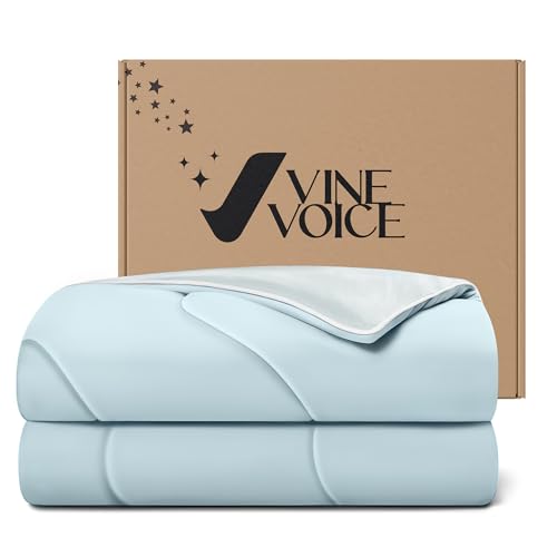 Vine Voice Cooling Blanket Comforter Hot Sleepers King/Cali King Soft Cooling Blanket, Double-Sided Cool Bedding for Night Sweats, All-Season Lightweight Comforter(106 * 90inch, Light Blue)