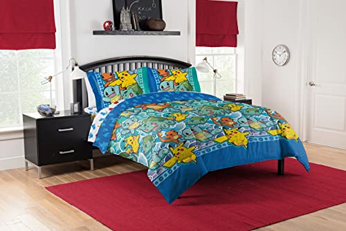 Northwest Pokemon Full Sized Bed in a Bag Set, Anime Bedding for Kids, Boys Girls Blankets, First Starters