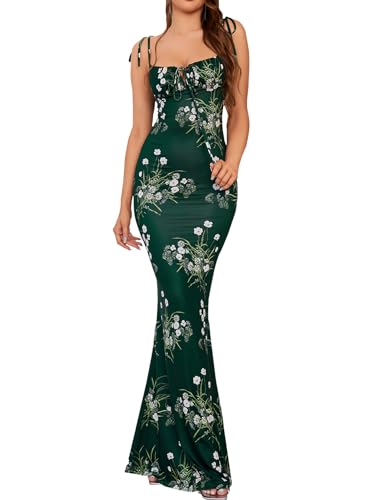 KUTUMAI Women's Summer Floral Bodycon Maxi Dress Spaghetti Strap Sleeveless Boho Long Dresses DG XS