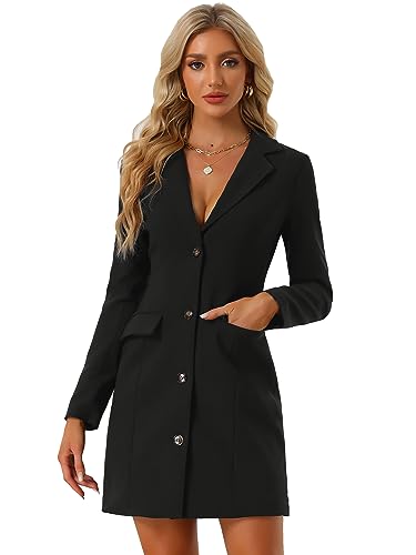 Allegra K Women's Blazer Dress Notched Lapel Collar Teacher Office Work Jackets Outfits Small Black