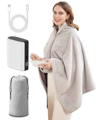 Zireot Heated Blanket Battery Operated,with Battery Pack,Cordless USB Heated Shawl,Outdoor Portable Electric Blanket,USB Heated Throw 3 Heating Levels,Softnees Heating Blanket for neeck and Shoulder