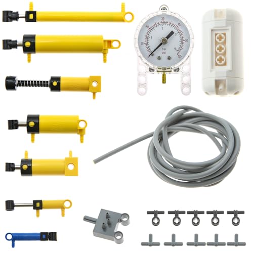 ASTEM 21pcs Pneumatic Technic-Parts Kit Compatible with Lego Pneumatic Cylinders-Air-Pump Pressure Rod Switch Piston Hose Technic Linear Actuator MOC-Spare-Parts.