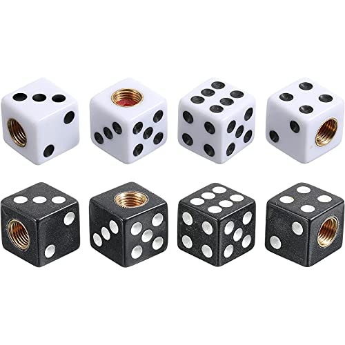 Frienda 8 Pcs Dice Tire Valve Stem Caps, 4 White and 4 Black Dice Style air Valve Caps, Universal ABS Copper Tire Valve Stem Covers for Cars, SUV, Trucks, Bikes, Motorcycles, Bicycles
