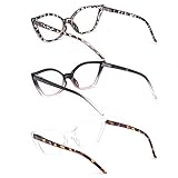 DXYXYO Cat Eye Reading Glasses for Women 3 Pack Anti Blue Light Computer Readers Stylish Retro with Spring Hinge, 0 magnification, Demi+black pink+clear