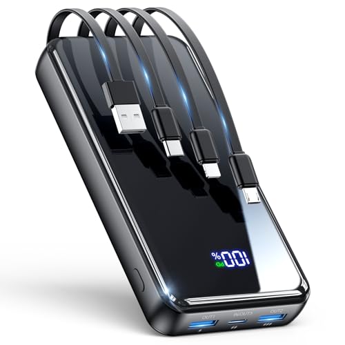 Portable Charger, 42800mAh Power Bank Built-in Cable, 22.5W PD USB C In & Out Fast Charging, External Battery Pack with 6 Output & 2 Input, Travel Phone Charger for iPhone 16/15/14/13/12, Android