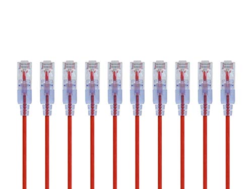 Monoprice Cat6A 6in Red 10-Pk Patch Cable UTP 30AWG 10G Pure Bare Copper Snagless RJ45 SlimRun Series Ethernet Cable