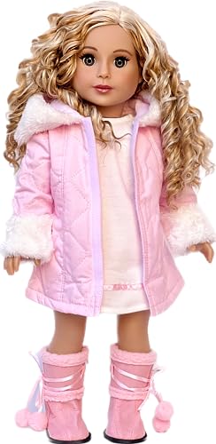 Cotton Candy - 3 Piece Doll Clothes Outfit for 18 inch Dolls - Parka with Hood, Dress, and Boots (Doll Not Included)