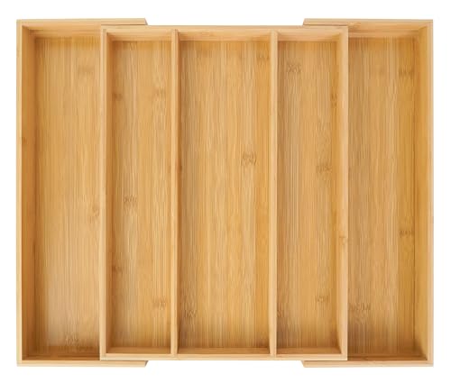 Utoplike Bamboo Expandable Kitchen Drawer Organizer, Adjustable Utensil Holder and Cutlery Tray Organiser, Drawer Divider for Silverware, Flatware, Knives in Kitchen, Bedroom, Living Room, 5 Slot