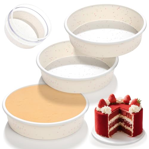 SJ 8 Inch Silicone Round Cake Pan with Metal Reinforced Frame Set of 3, Nonstick Silicone Cake Mold for Baking Suitable for Making Layers, Cheese & Chocolate Cakes