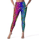 MSOKAZZLES Rainbow Leopard High Waisted Exercise Yoga Pants for Women Running Sports Workout Yoga Leggings with Pockets M