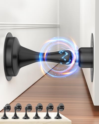 Door Stoppers Magnetic Door Catch - 6 Pack Stainless Steel Heavy Duty Door Holder Stops for Bottom Top of Door - Wall Floor Mounting No Drill Strong Adhesive & Screws Strong Magnet Keep Door Open