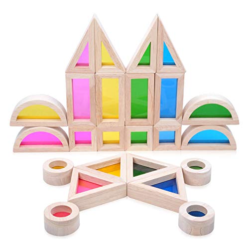 Gray Orange Wood Building Blocks Set 24pcs, Wooden Blocks for Toddlers, Rainbow Sensory Toys, Educational Toys, Preschool Wooden Stacking Toy for Kids