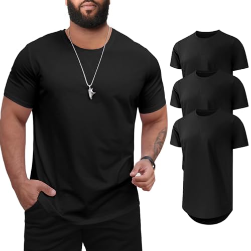 Mancozy Men's 3 Pack Big and Tall T-Shirts Casual Stretch Short-Sleeve Shirts for Men 6X-Large Black/Black/Black