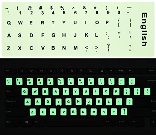 2PCS Pack Universal English Keyboard Stickers Glow in The Dark, Keyboard Letters Stickers for Computer Laptop Notebook Desktop (English-Glow)