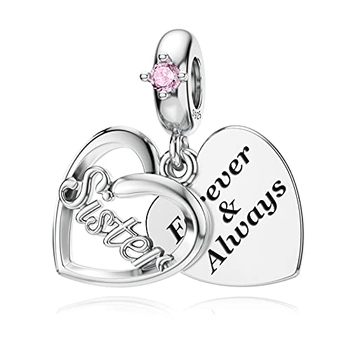 DALARAN Sister Charms for Pandora Charms Bracelet Sterling Silver Forever Sister Dangle Bead Christmas Bead for Women