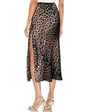 Amy Babe Womens Satin Silk High Waist Slit Midi Skirt Elastic Waistband Midi Skirts for Women Leopard Brown