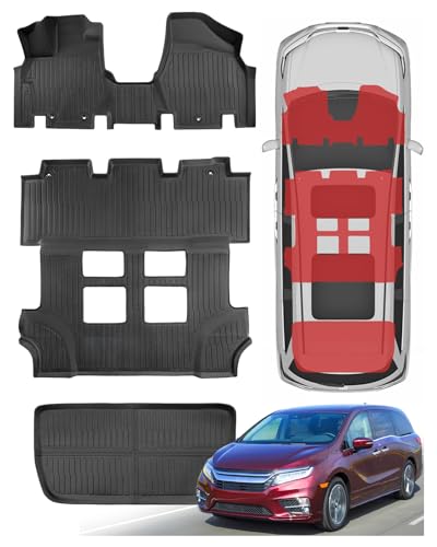 MrEvcars® Floor Mats for Honda Odyssey 2011-2017: All Weather Automotive Floor Mats & Trunk Liner for Odyssey 2011 2012 2013 2014 2015 2016 2017 (Fit 7 & 8 Seats), Rubber Interior Car Accessories