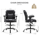 DAONEG Chairoyal Drafting Chair, Ergonomic Tall Office Chair with Soft Adjustable Arms and Foot Ring, PU Leather High Office Chair for Counter Height Desk, Swivel Computer Stool, Black