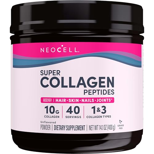 NeoCell Super Collagen Peptides, 10g Collagen Peptides per Serving, Gluten Free, Keto Friendly, Non-GMO, Grass Fed, Healthy Hair, Skin, Nails and Joints, Unflavored Powder, 14.1 oz., 1 Canister