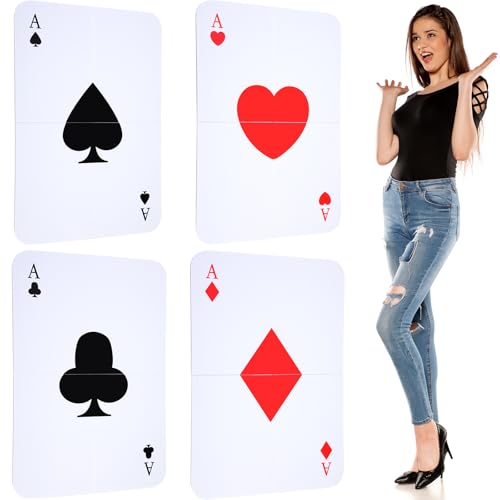 Simgoing 4 Pcs Jumbo Playing Cards 2.62 ft Tall Giant Deck of Cards Large Print Playing Cards Oversized Casino Theme Party Decorations for Adults Game Birthday Party Supplies