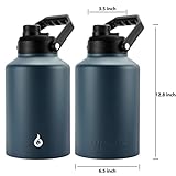 BJPKPK One Gallon(128 oz) Insulated Water Bottle, Dishwasher Safe Stainless Steel Thermos, BPA Free Jug with Ergonomic Handle & Anti-slip Bottom, Large Water Bottle, Navy Blue