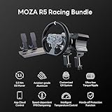 MOZA R5 All-in-One PC Gaming Racing Simulator 4PCS Bundle: 5.5Nm Direct Drive Wheel Base, 11-inch Racing Wheel, Anti-Slip Pedals and a Desk Clamp, Cloud-based App Control