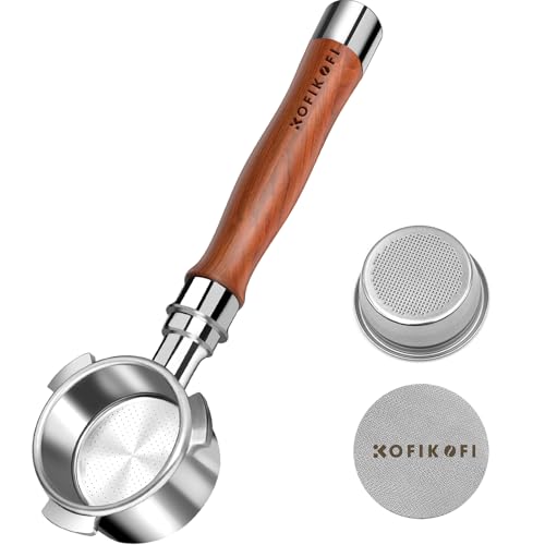 51mm Bottomless Portafilter 3 Ears Compatible with Delonghi Dedica EC680/EC685 and SMEG, EUPA Espresso Machines, Espresso Naked Bottomless Portafilter with Puck Screen and 18g Filter Basket - Rosewood