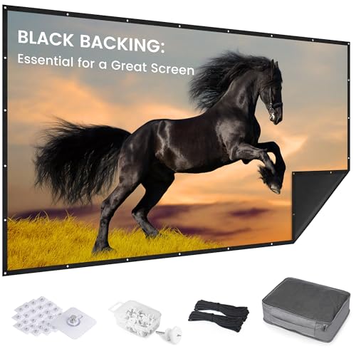100 inch Projector Screen 2025 Upgraded - Black Backing,Straight Edges, Foldable, Washable and Wrinkle-Free - for Indoor Home Theater and Outdoor Cinema - White 16:9 by IOLIEO