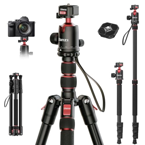 ULANZI TT31 Camera Tripod Claw Quick-release, 72.4" Foldable Aluminum Tripod & Monopod, 360°Ball Head Detachable & QR Plate w 180°Revertible Legs, Payload 33lb, Adjustable Height from 23.62" to 72.44"