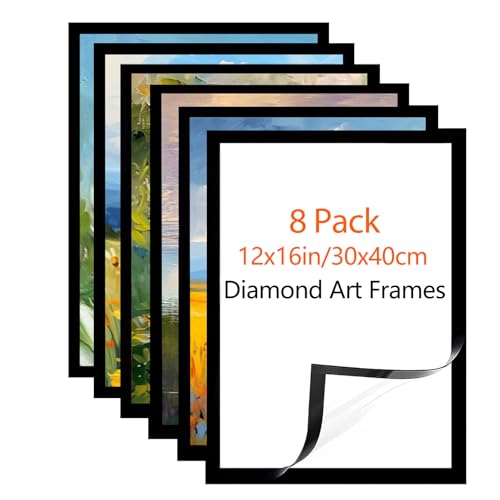 Diamond Art Frame 12x16 Inch - 8 Pack Diamond Frames 30x40 cm Painting Suitable for 10x15inch Picture,Magnetic Diamond Art Frame Self-Adhesive, Poster Frames for Home Wall Office Deco(Black,8pcs)