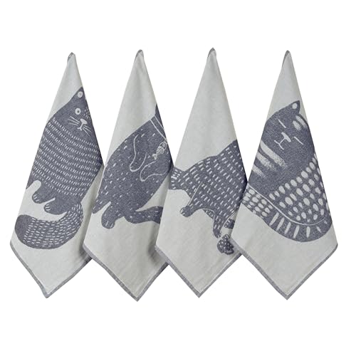 sea me at home Cat Themed Funny Dish Towels for Kitchen Drying, 100% Cotton Kitchen Tea Towel Set of 4, Housewarming Birthday Gift for Cat Lovers (Cats' Moods)
