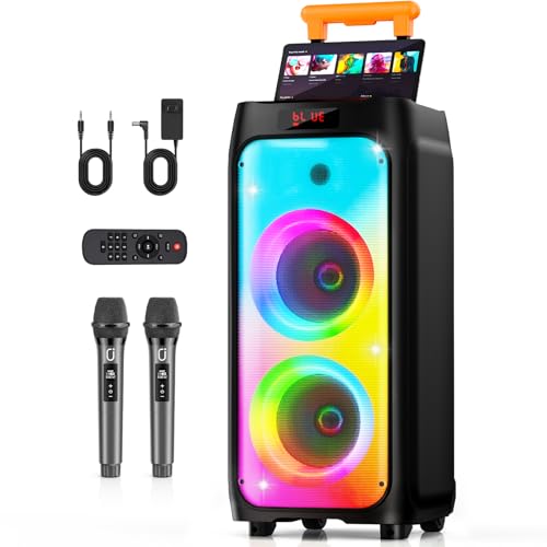 BOGO Free at Bundle! Karaoke Machine with 2 Wireless Microphones, 36H Playing Time 500W Portable Bluetooth Party Speaker for Adults/Kids w/Disco Lights for Outdoor Gathering/Home Singing/Best Gifts