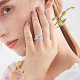 Turquoise Ring for Women 925 Sterling Silver Leaf Ring Leaf Turquoise Ring Western Oval Bohemia Jewelry Vintage Inspired Ring Gift for Women Wife Mom (7)