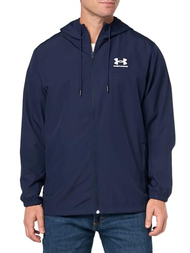 Under Armour Men's Rival Woven Windbreaker, (410) Midnight Navy/Midnight Navy/White, Medium
