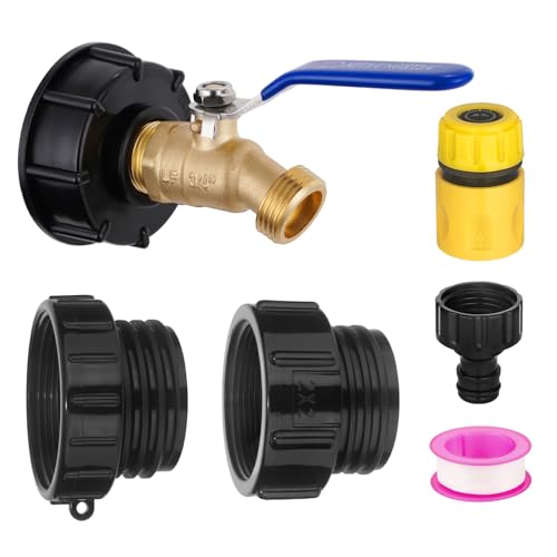 wantmatch IBC Tote Adapter 275-330 Gallon IBC Tote Water Tank Fittings, 3/4" NPT to 3/4" GHT Lead-Free Compliant Brass Garden Hose Faucet with 2.44 "fine, 2" fine and 2 "coarse Thread Adapter