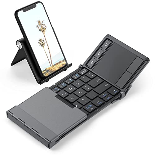 iClever Foldable Keyboard, BK08 Bluetooth Keyboard with Sensitive Touchpad (Sync Up to 3 Devices), Tri-Folding Pocket-Sized for Windows Mac Android iOS