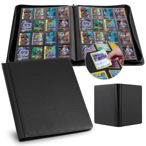 Premium Card Binder 16 Pocket, GEAoffice PU Cover Trading Card binder for 1000+ Cards, Sturdy Card Collection Album, Card Holder Folders for MTG, TCG, Game Cards & Sports Cards, Black