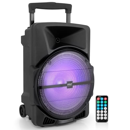 Pyle Wireless Portable PA Speaker System -1200W High Powered Bluetooth Compatible Indoor&Outdoor DJ Sound Stereo Loudspeaker wITH USB MP3 AUX 3.5mm Input, Flashing Party Light & FM Radio -PPHP1544B