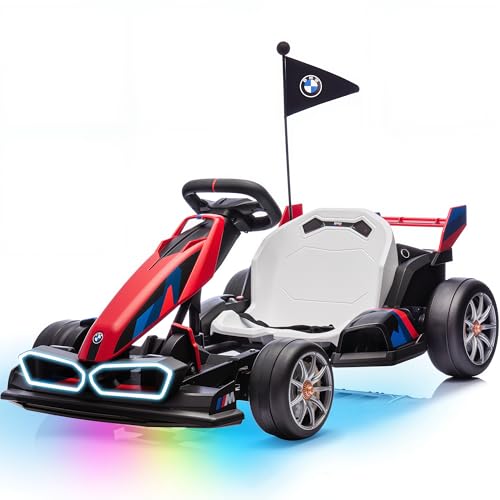 Wanan 36V Electric Go Kart with Adjustable Seat, Licensed BMW Drift Kart with Dual 300W Motors, Crazy Go Cart for Kids Ages 6-12, Cool LED Lights, Drift Mode and 2 Speeds (Red)