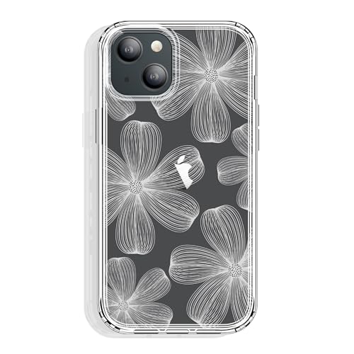 GYZYA for iPhone 15 Case Clear 6.1 Inch with Pattern Design, Protective Slim TPU Cover + Shockproof Bumper for Women and Girls (White Flowers)