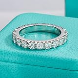 AnuClub Moissanite Eternity Wedding Band Ring D Color Lab Diamond 18K Gold Plated Silver Ring for Women With Certificate